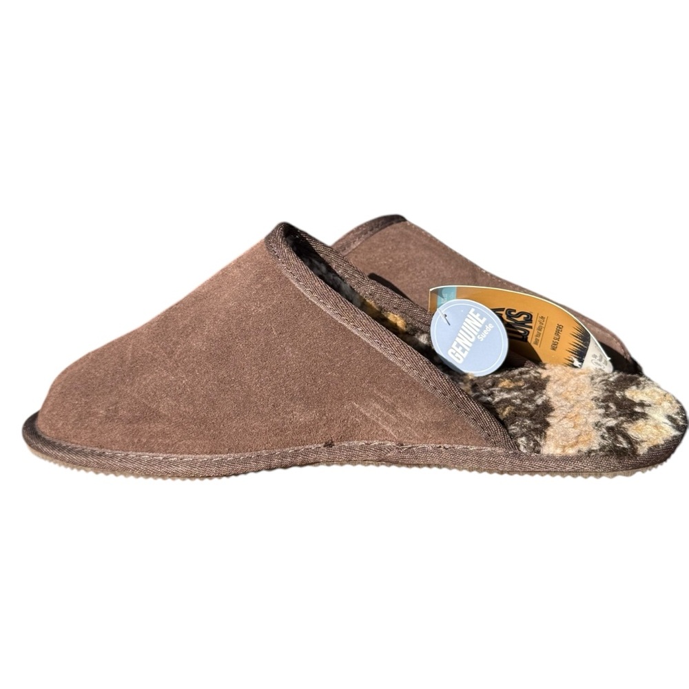 MUK LUKS MEN’S CHOCOLATE SLIPPERS SIZE 11 FAUX FUR LINING NEW WITH TAGS - Picture 4 of 9